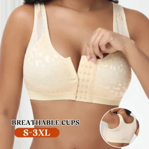 Women Front Closure Lace Wireless Bra Wide Strap